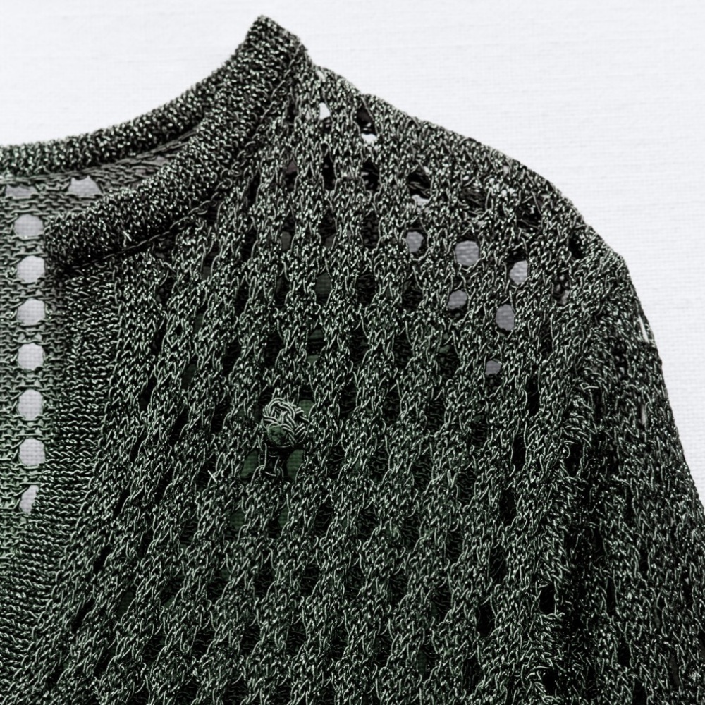 Zara Forest Green Crochet Knit Midi Dress With Unique Detailing - Picture 8 of 11